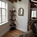 Corner floating bookshelf driftwood branch tree shelf solid wood bookcase live edge shelving wall mount driftwood rustic furniture