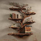 Natural driftwood tree bookshelf branch shape floating bookcase wall mount sculpture furniture