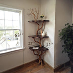 Corner floating bookshelf driftwood branch tree shelf solid wood bookcase live edge shelving wall mount driftwood rustic furniture