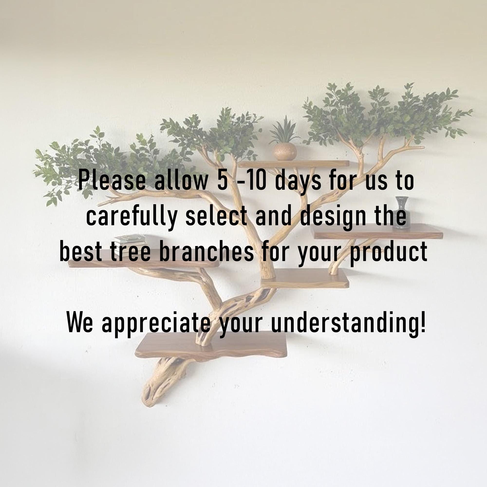 Tree branch bookshelf floating live edge shelf fake leaf wall mount tree shelf handcraft solid wood furniture