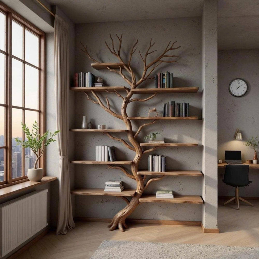 Driftwood corner tree branch solid wood bookshelf wall mount floating live edge furniture decoration