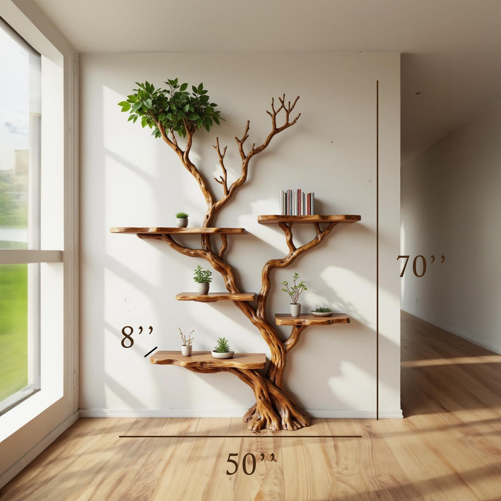 Tree branch shelves driftwood bookshelf solid wood bookcasewall mount floating shelf art decor for home