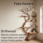Tree branch bookshelf corner floating wood shelf on wall art driftwood branch book shelf unique decor