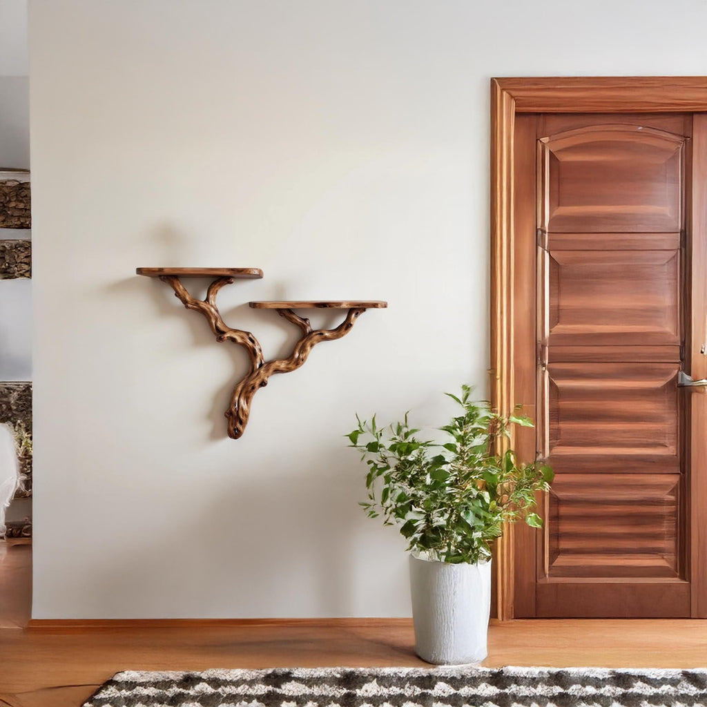 Natural driftwood shelf solidwood bookshelf art decor tree book shelves wall mount handmade furniture