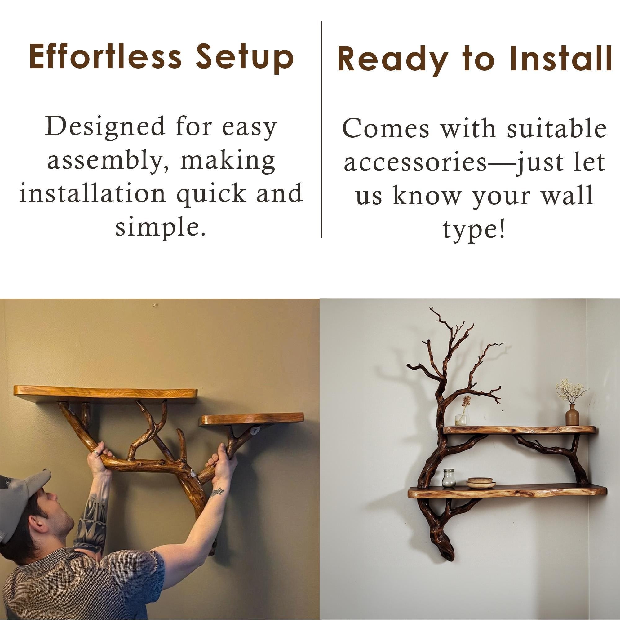 Corner bookshelves solid wood live edge floating shelf on wall tree branch bookshelf decor home art