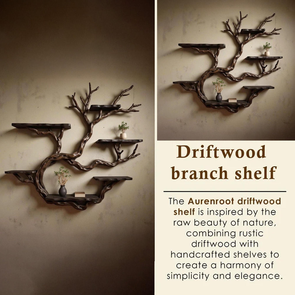 Wall mount driftwood tree shelf rustic bookshelf branch tree shape art sculptured housewarming