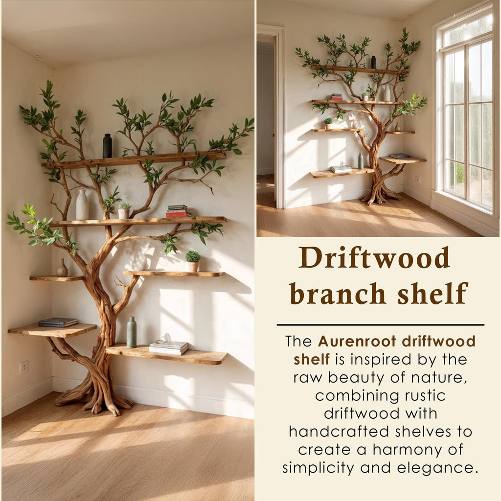 Corner driftwood shelf tree branch bookshelf solid wood bookcase home decor
