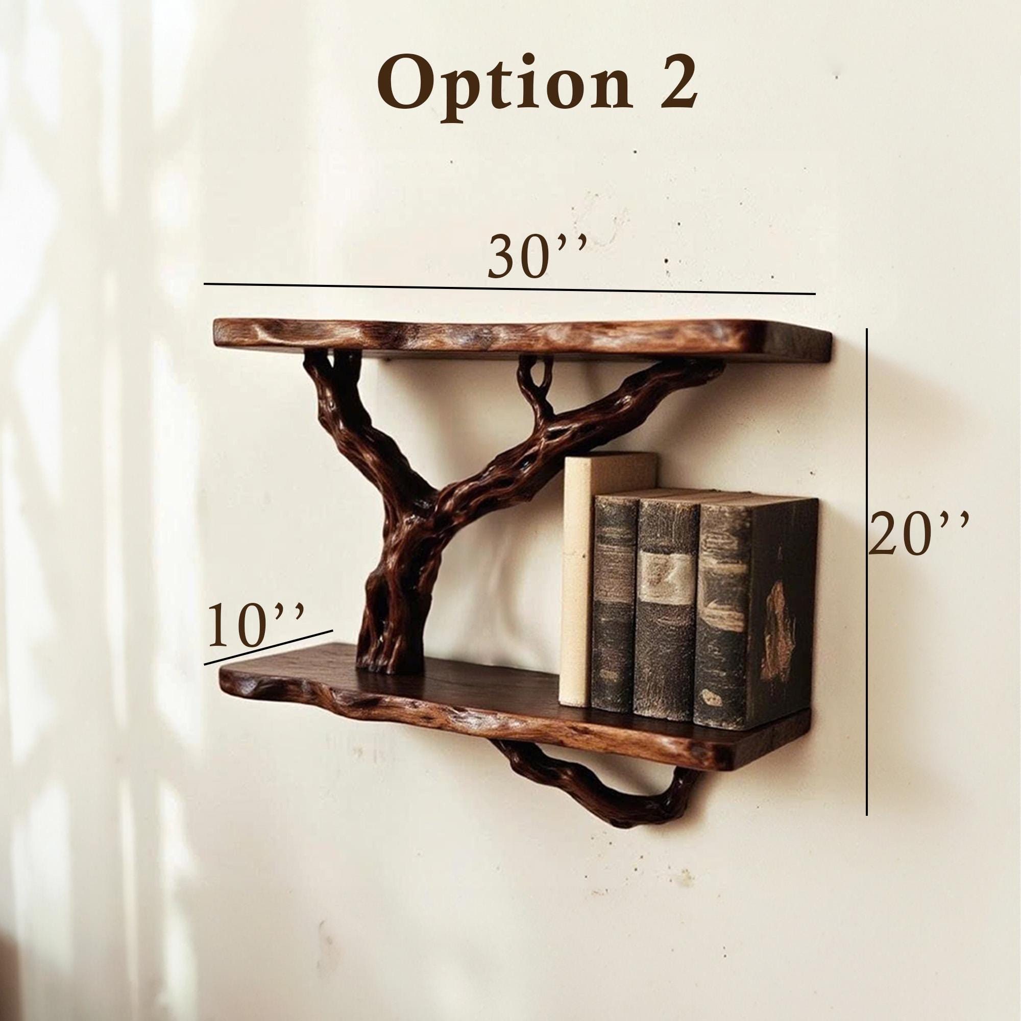 Driftwood floating bookshelf solid wood walnut bookcase on wall book shelf decor entryway