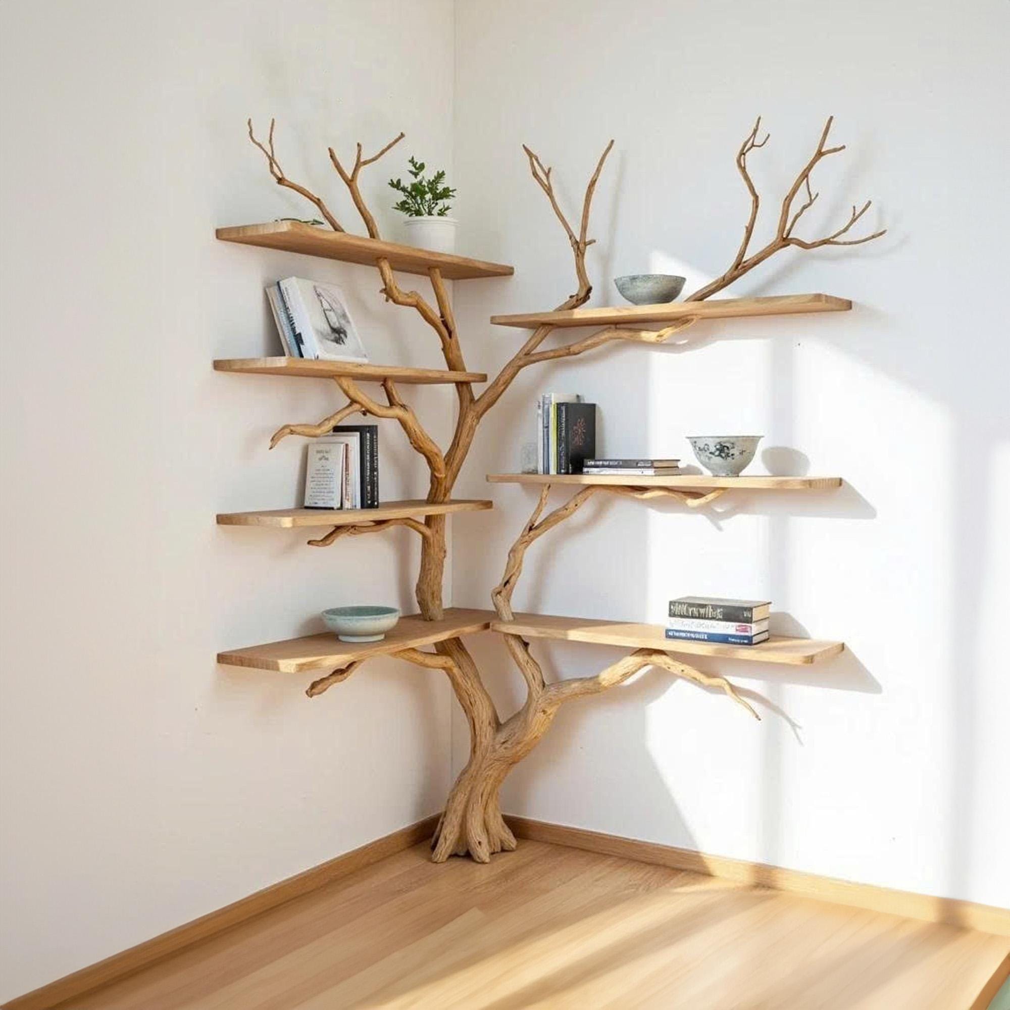 Corner Driftwood Bookshelf: Floating Shelves, Wall Mount Decor