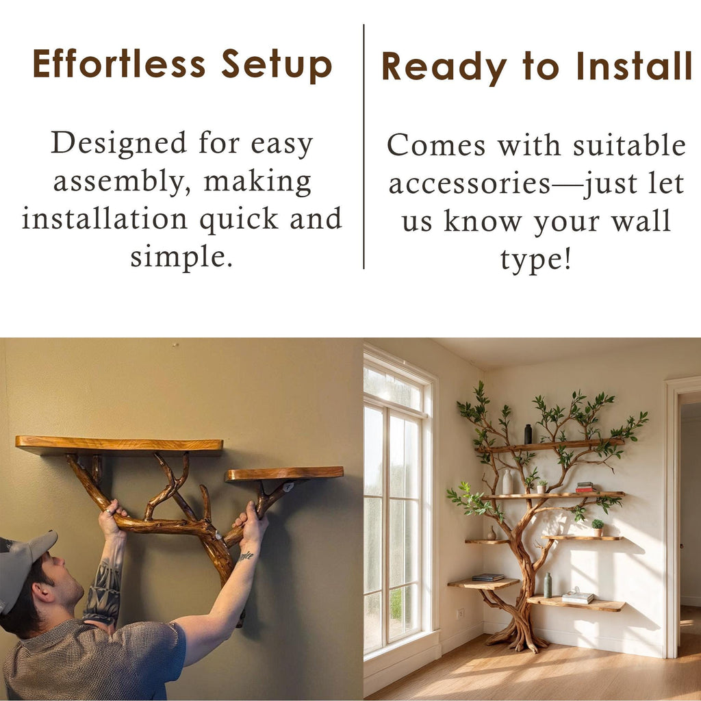 Corner driftwood shelf tree branch bookshelf solid wood bookcase home decor