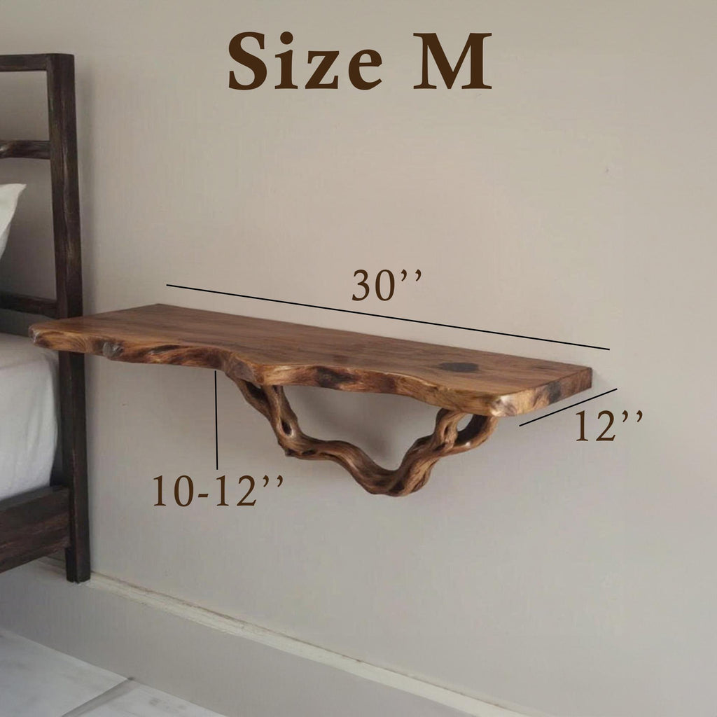 Floating shelf natural solid wood bookshelf rustic night stand mini bedside art tree driftwood branch shelf wall mount handmade furniture