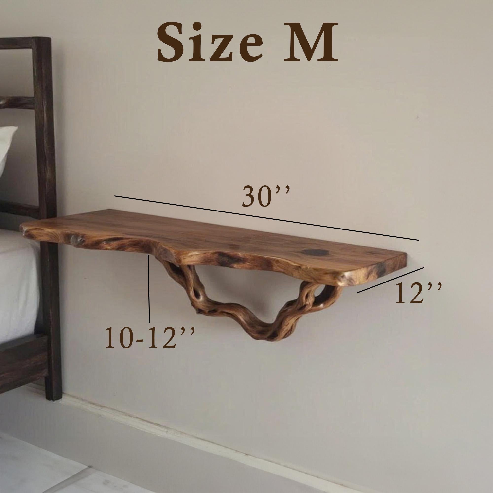 Floating shelf natural solid wood bookshelf rustic night stand mini bedside art tree driftwood branch shelf wall mount handmade furniture