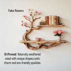 Handcrafted driftwood shelf natural tree bookshelf wall mount solid wood bookcase for living spaces decor