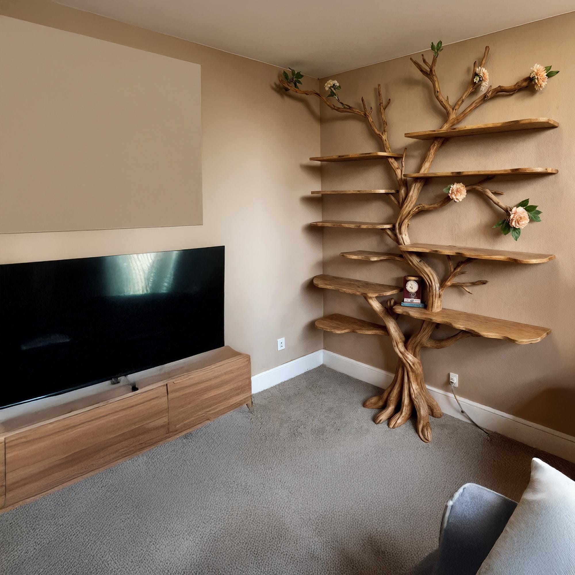 Tree branch bookshelf driftwood bookcase live edge floating shelves on wall art home decor