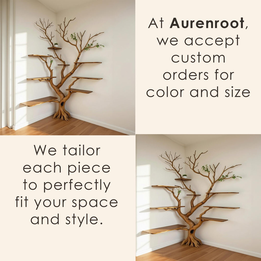 Corner tree branch wall shelves solid wood bookshelf wall mount floating shelf art decor for home