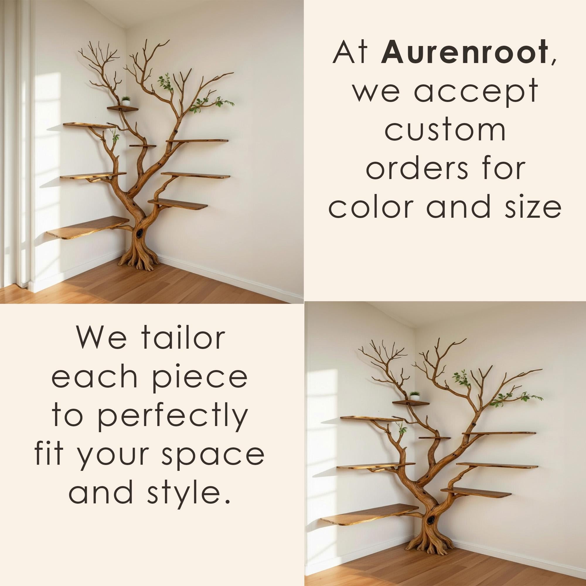 Corner tree branch wall shelves solid wood bookshelf wall mount floating shelf art decor for home